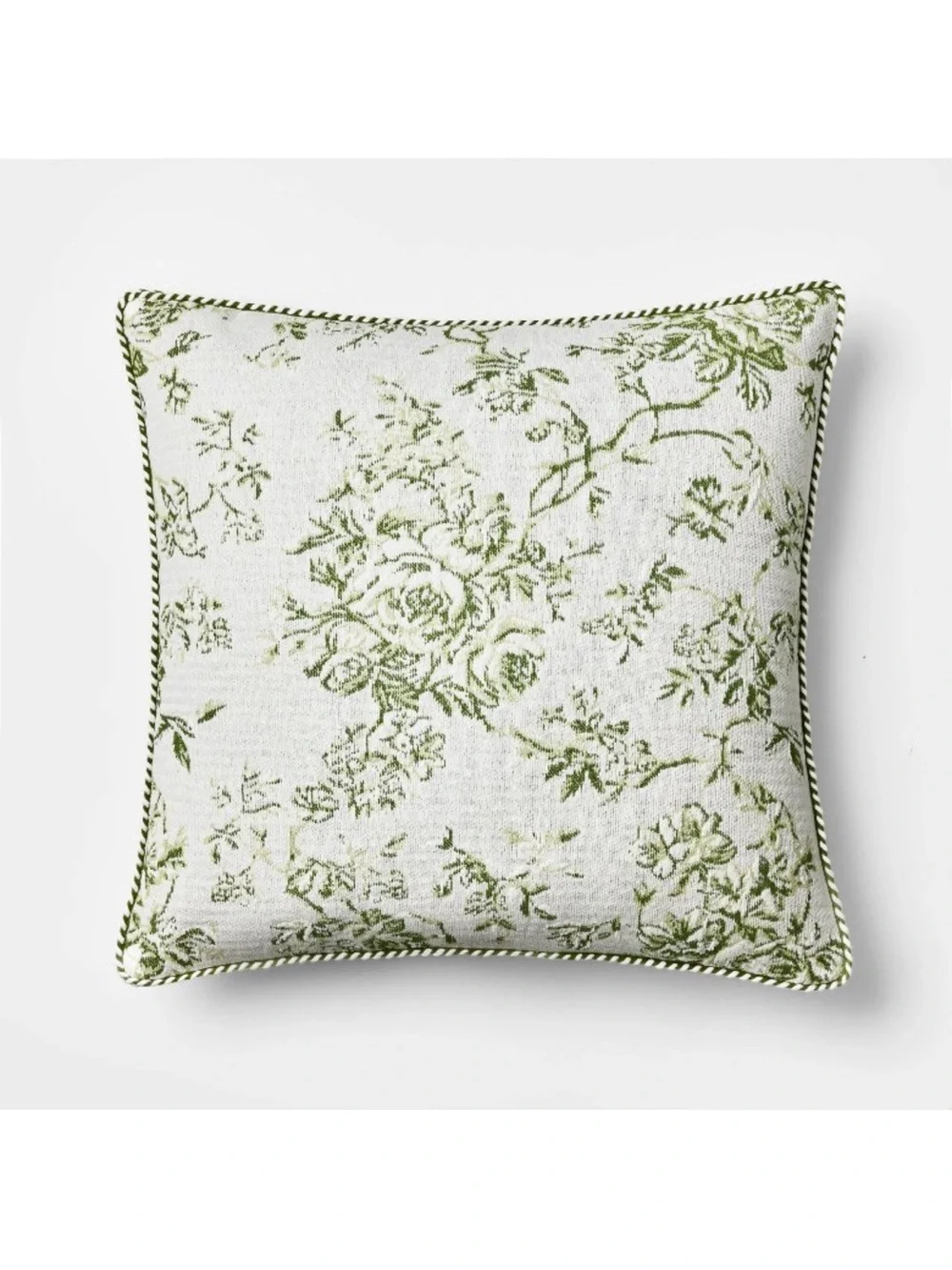 Studio McGee 24” Square Floral Jaquard Accent Pillow Green